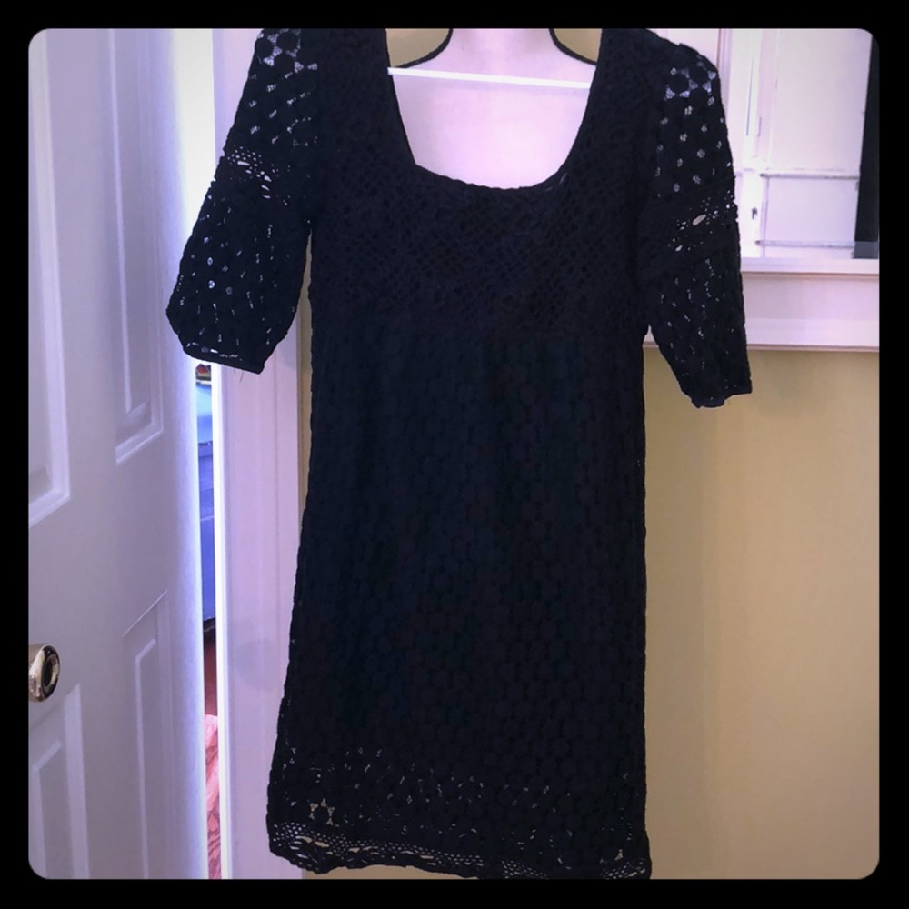 Solitaire Black Crocheted Lace Babydoll Dress